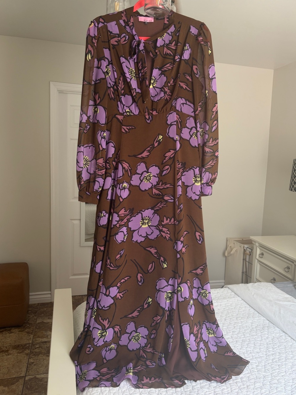 Denny Rose from Italy Brown Maxi Dress with Lavender Floral Print